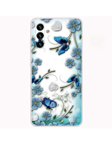Coque Samsung Galaxy A13 5G / 04s Papillons et fleurs bleus